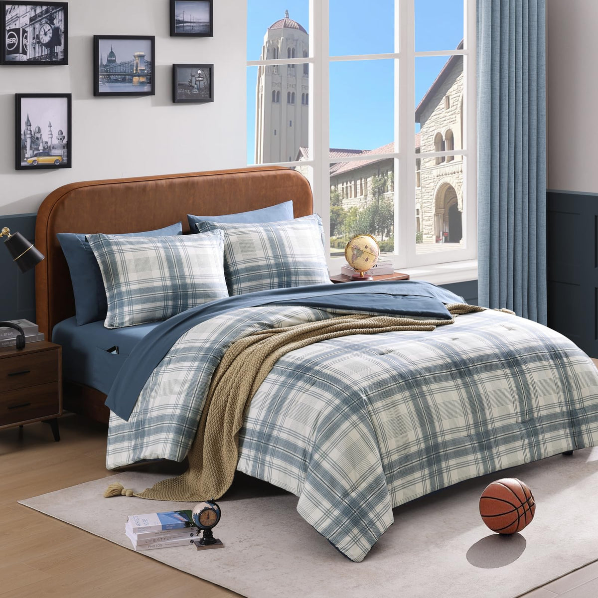 AMBERSPACE front view of plaid comforter showing farmhouse style and cozy appeal