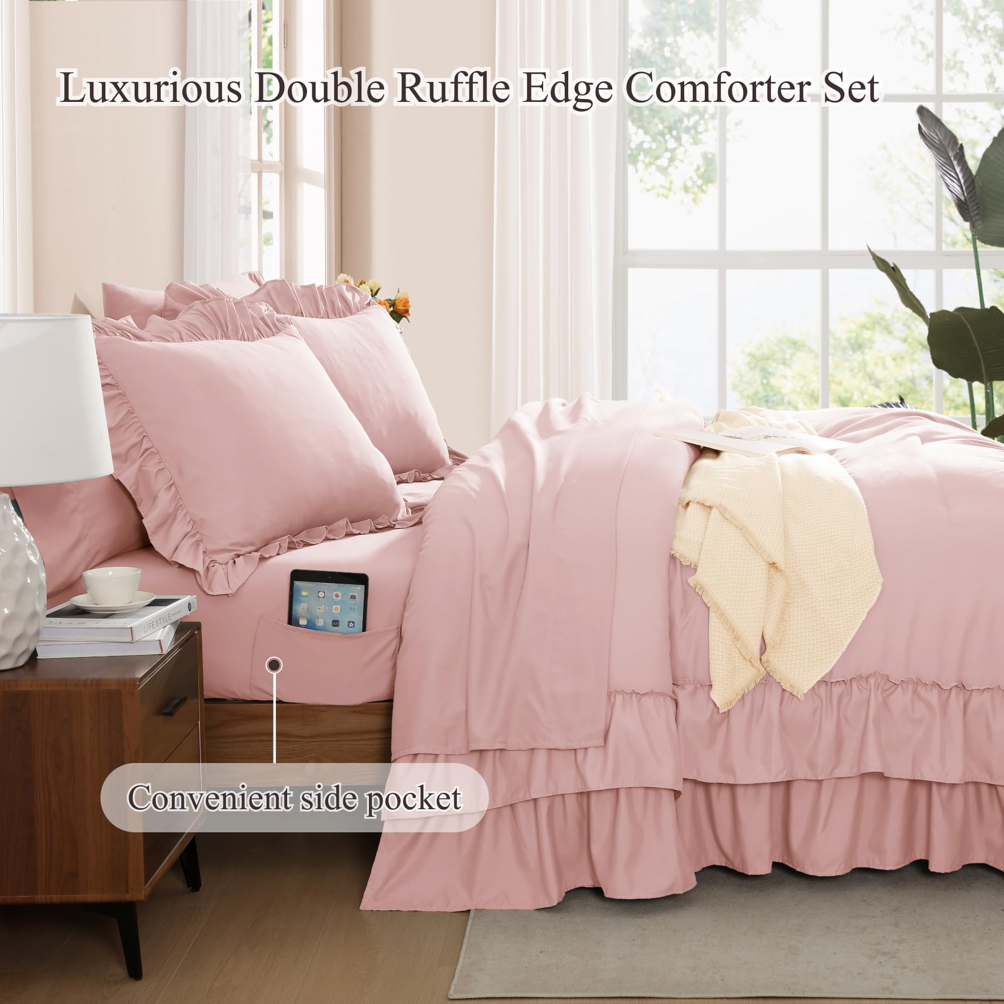 AMBERSPACE ruffle shams and pillowcases detail creating coordinated look