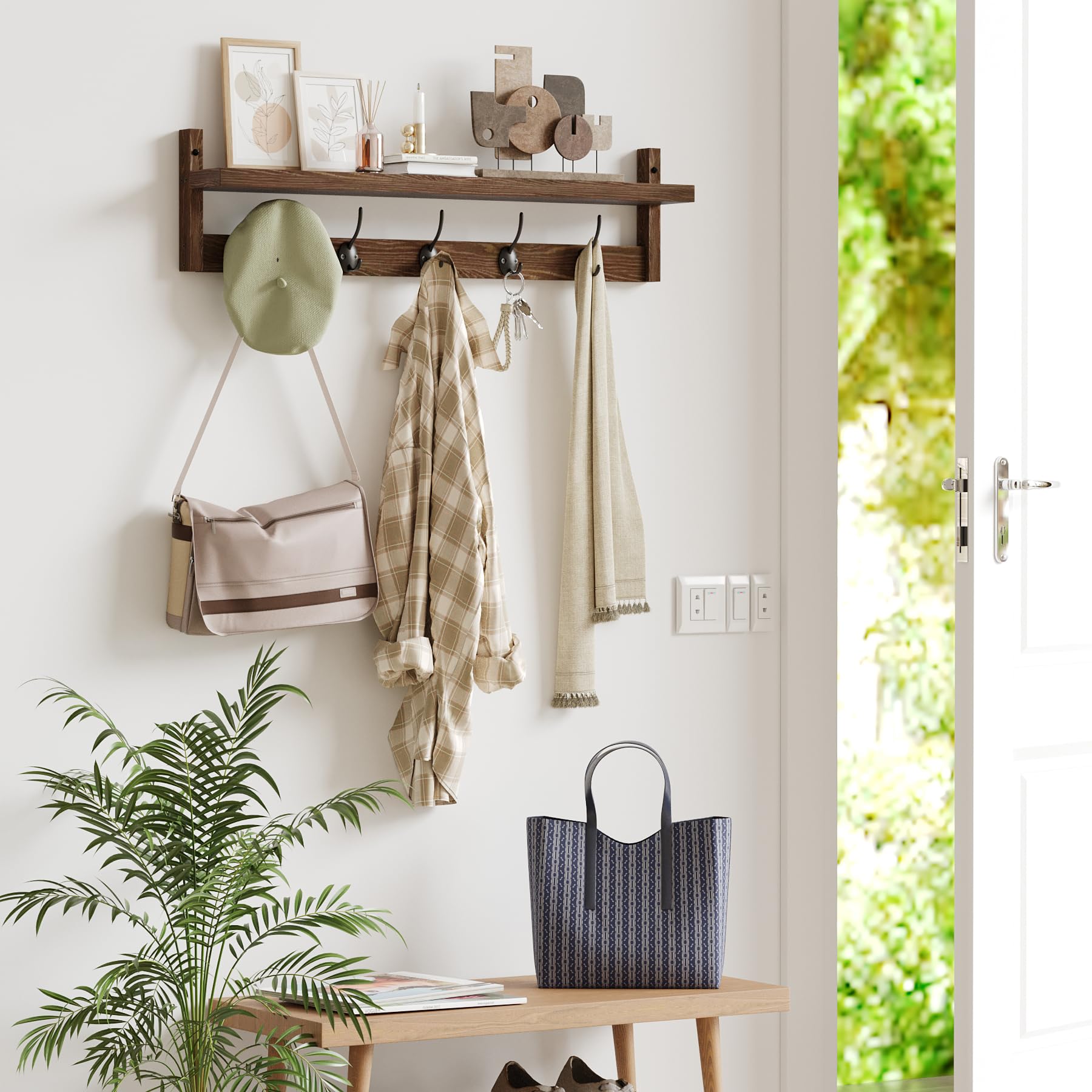 AMBIRD top shelf displaying plant and frames for decorative storage benefit