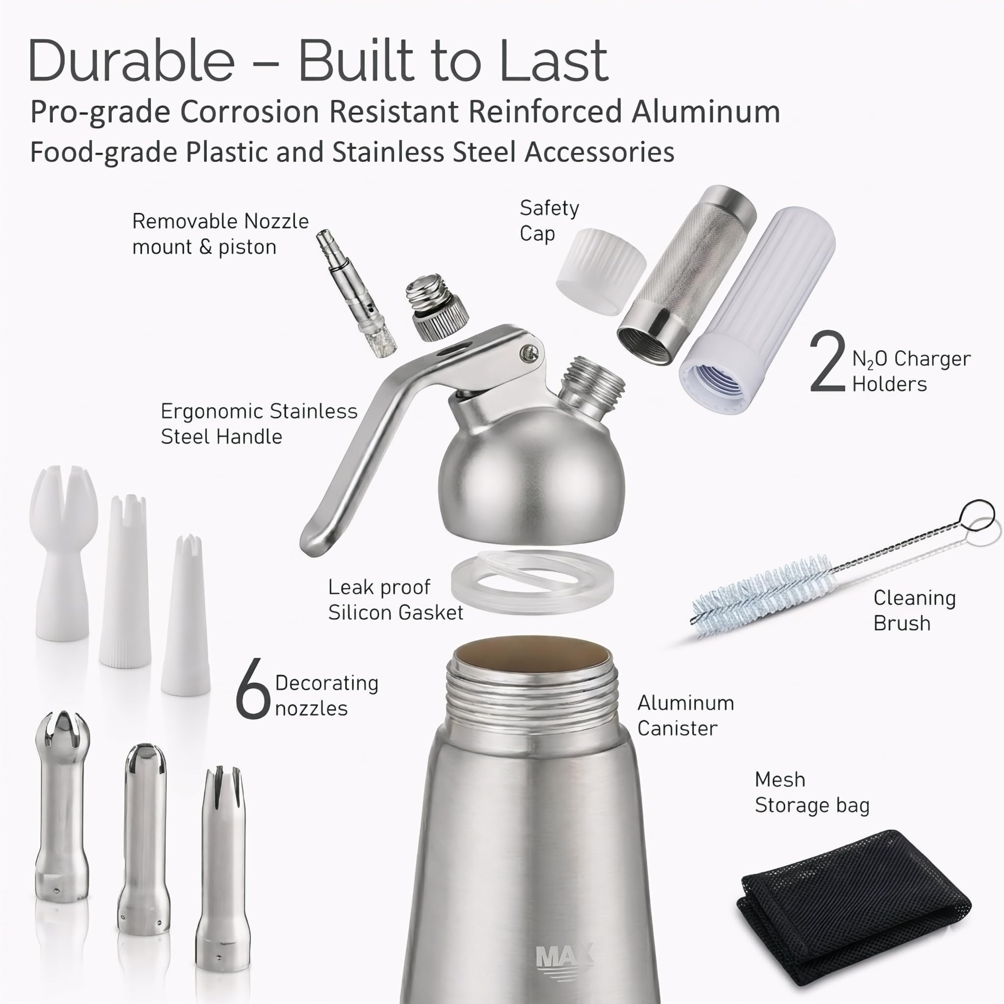 ambrint six decorating nozzles displayed for versatile dessert designs