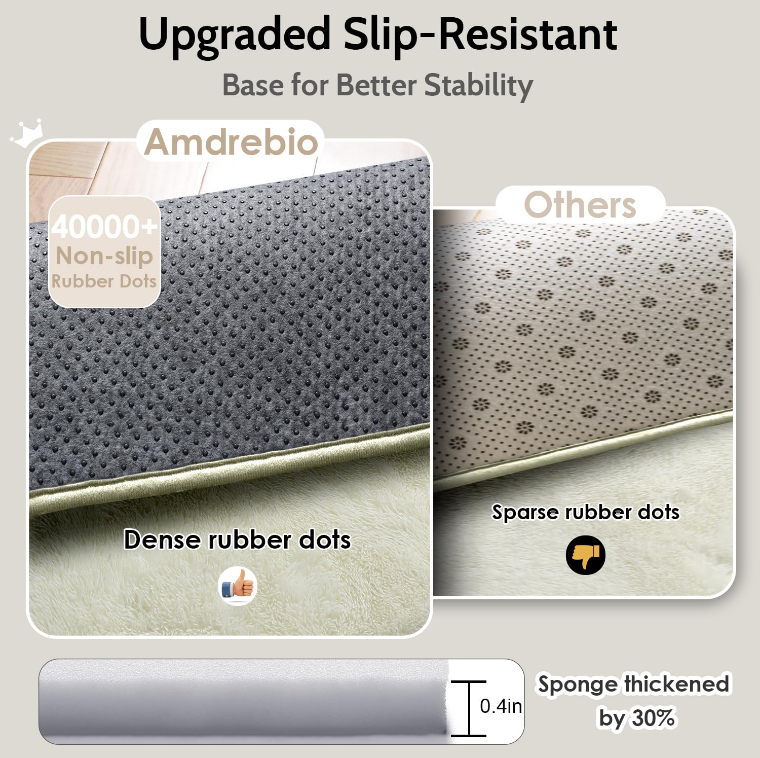 Amdrebio edge and stitching detail highlighting durable finish benefit