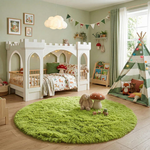 Amdrebio rug next to toys illustrating 5ft scale and how it fits small rooms