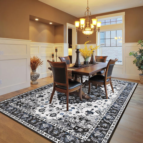Amearea rug styled in bedroom adding vintage character and cozy layer