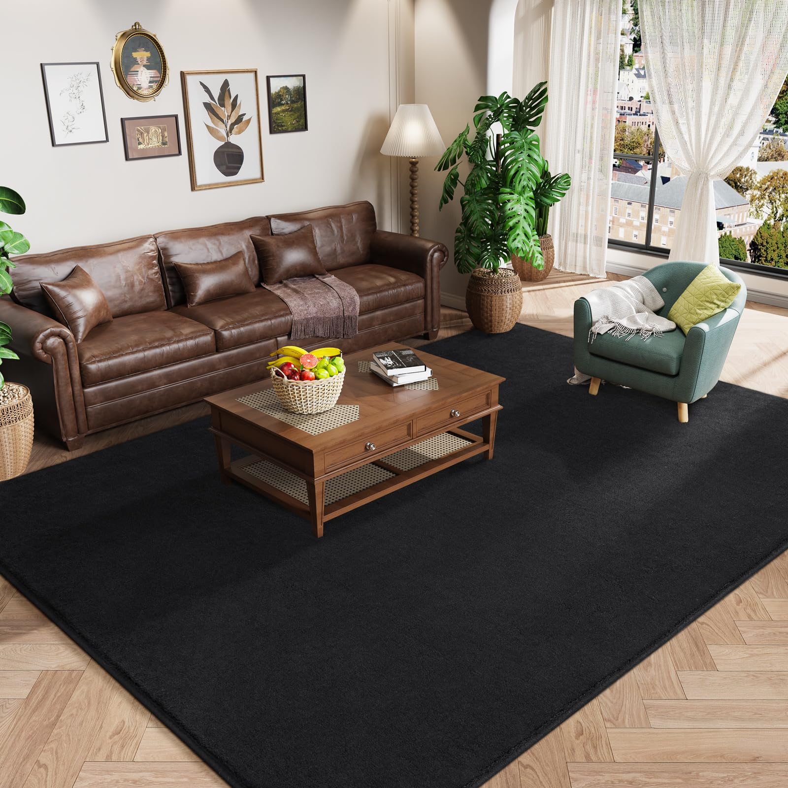 Amearea front view of 4x6 black rug showing clean modern look and versatile placement