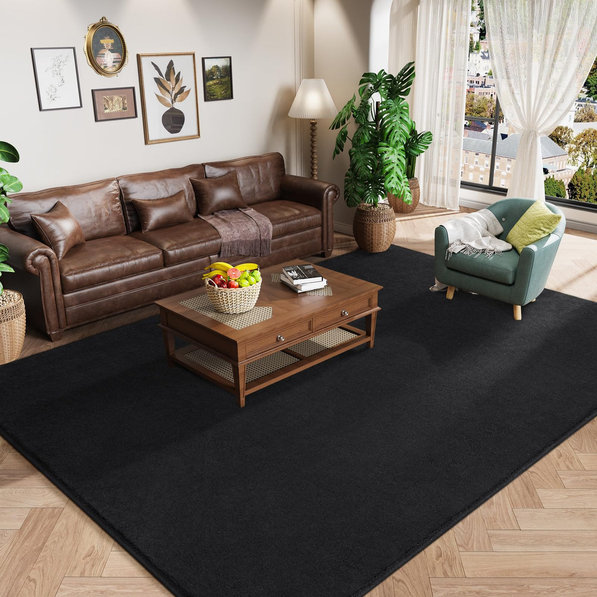 Amearea front view of 4x6 black rug showing clean modern look and versatile placement