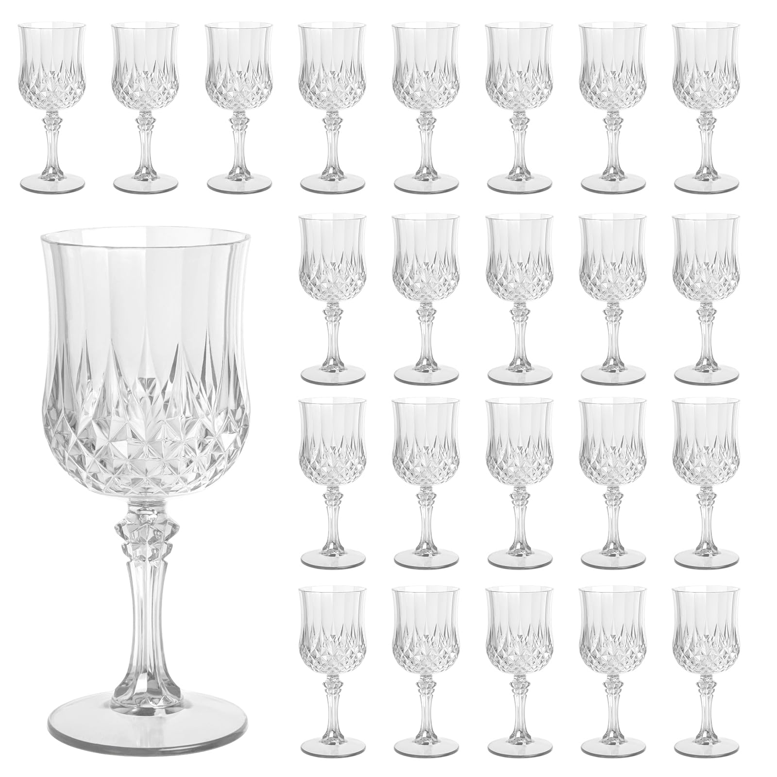 AmeLeis clear goblets front packaging showing set of 24 and elegant presentation