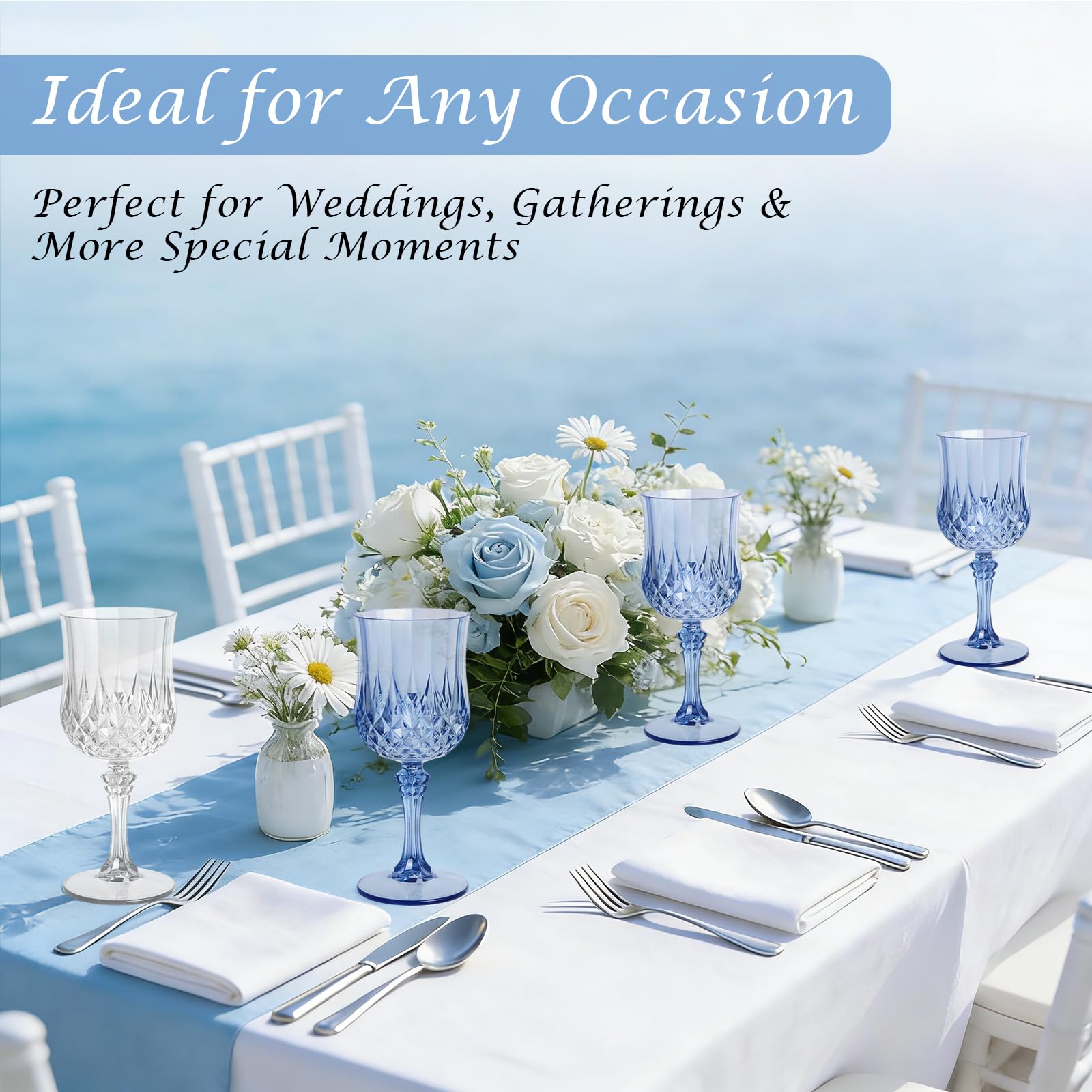 AmeLeis goblets arranged on wedding table enhancing decor and cohesion