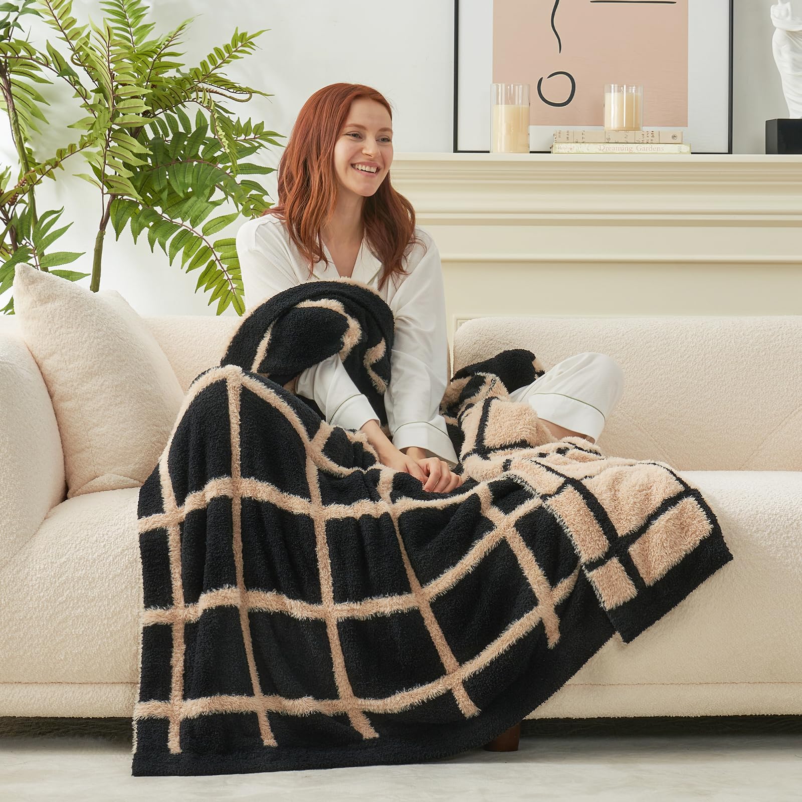 Amélie Home plaid pattern detail displays classic black check visual interest and layering ease