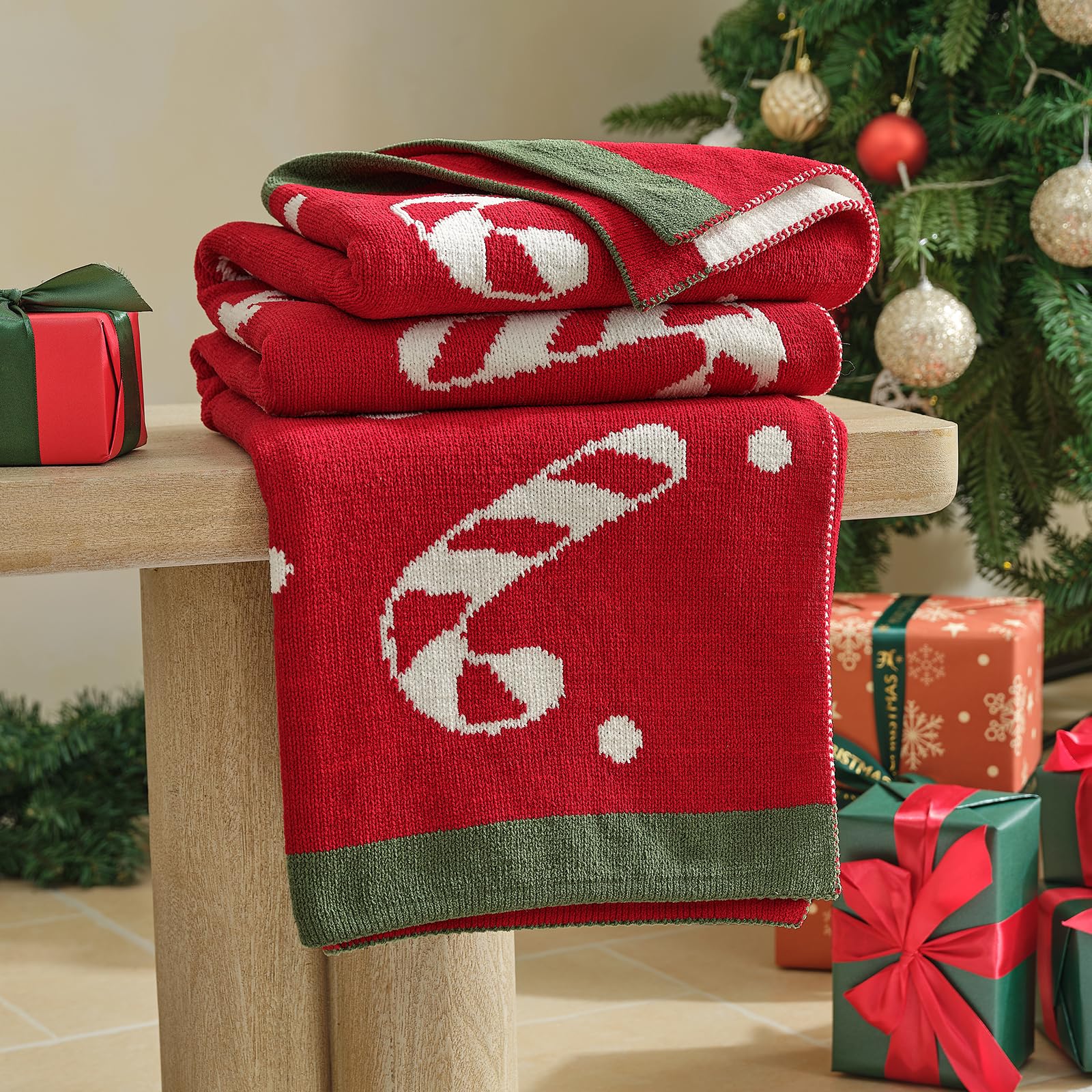 Amélie Home folded throw styled as gift conveys ready-to-give convenience