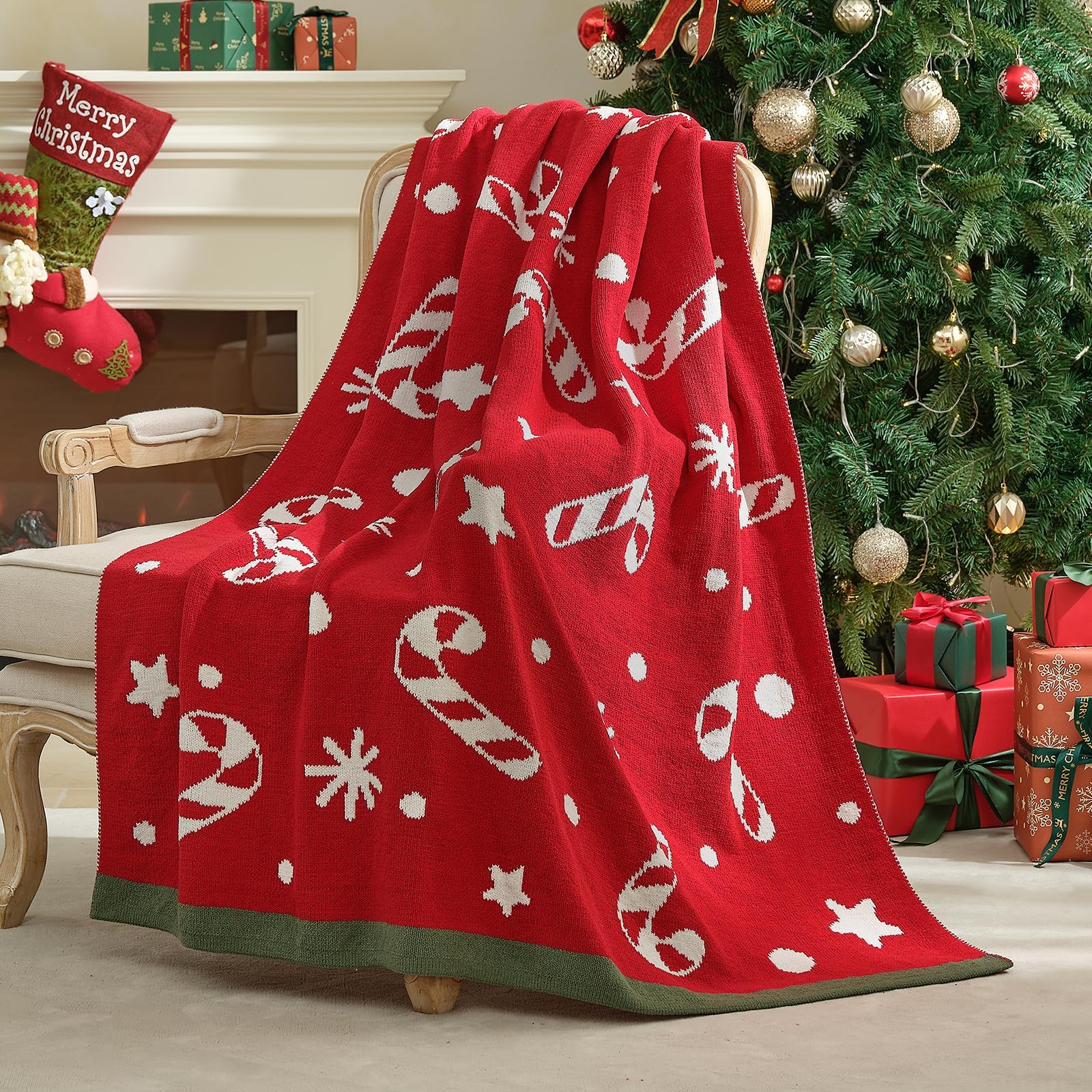 Amélie Home red throw front view shows festive look and cozy appeal