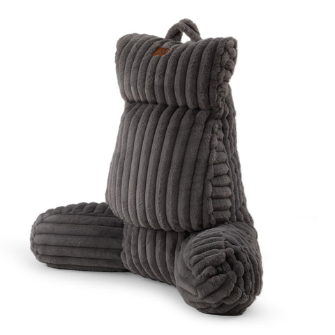 Amélie Home front view of grey faux fur reading pillow showing supportive shape and comfort