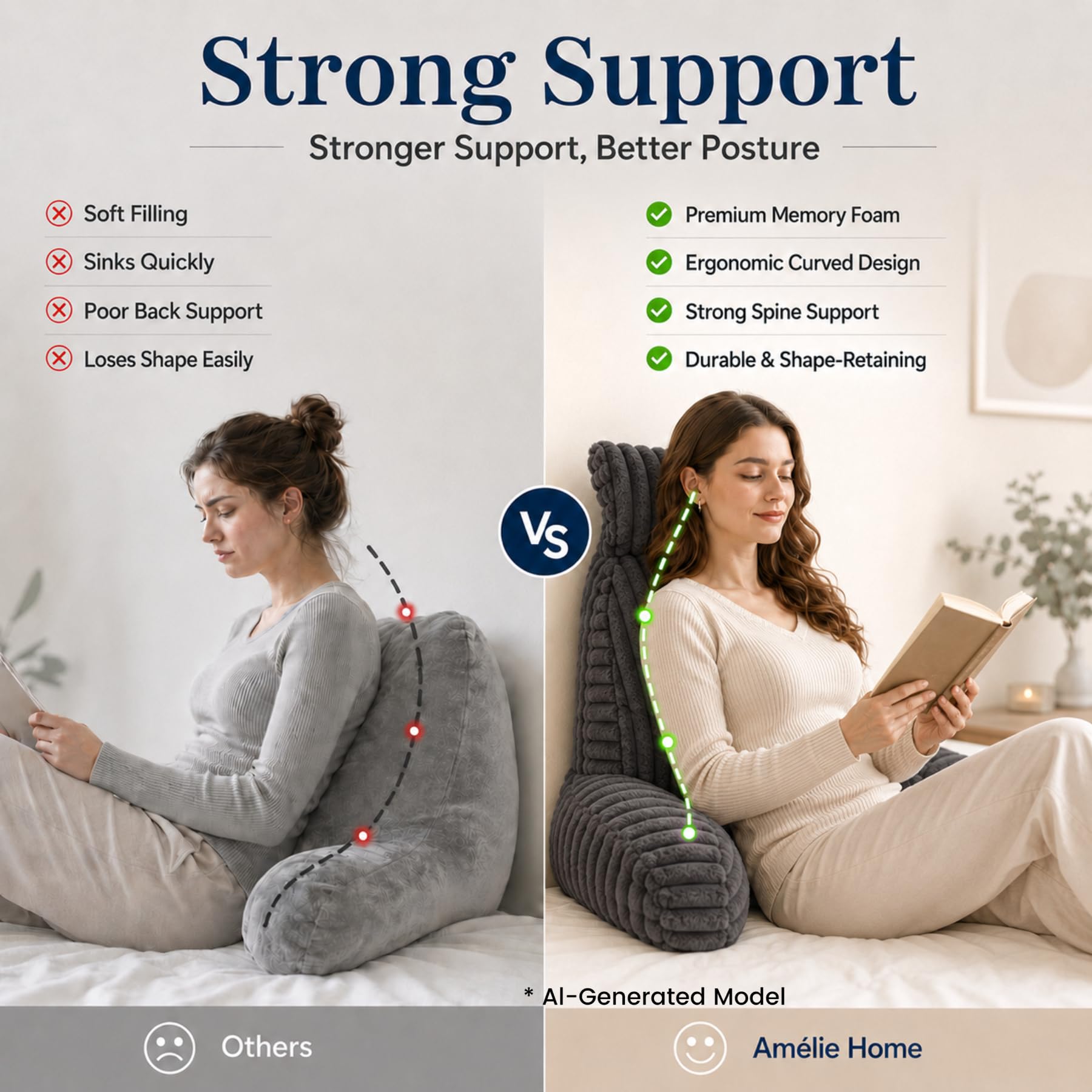 Amélie Home side profile highlighting the three-tier contoured support for better posture