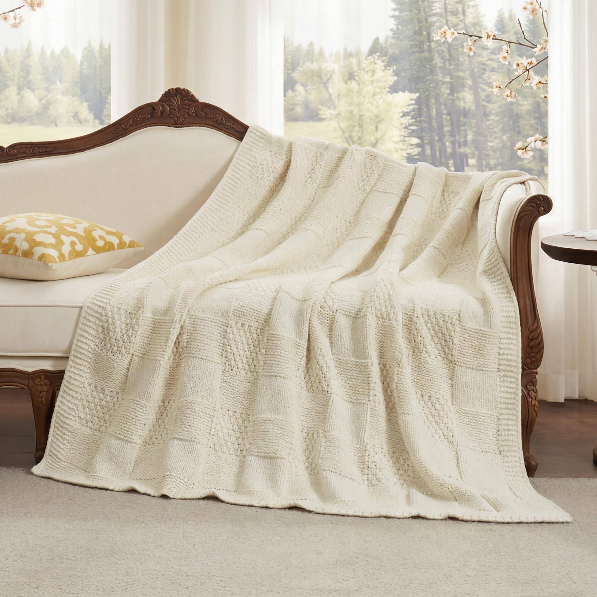Amélie Home close-up of checkered chenille knit highlighting soft texture