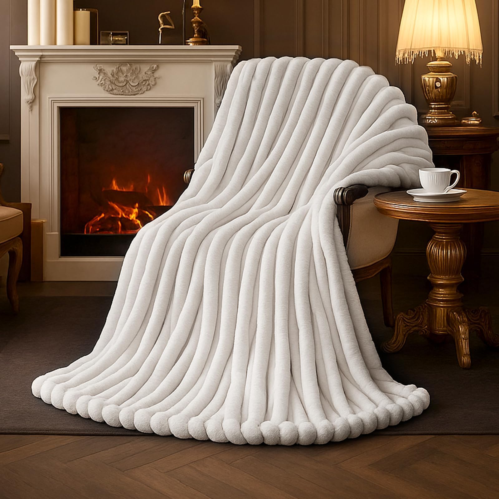 Amélie Home folded throw front view showing ivory elegance and cozy appeal