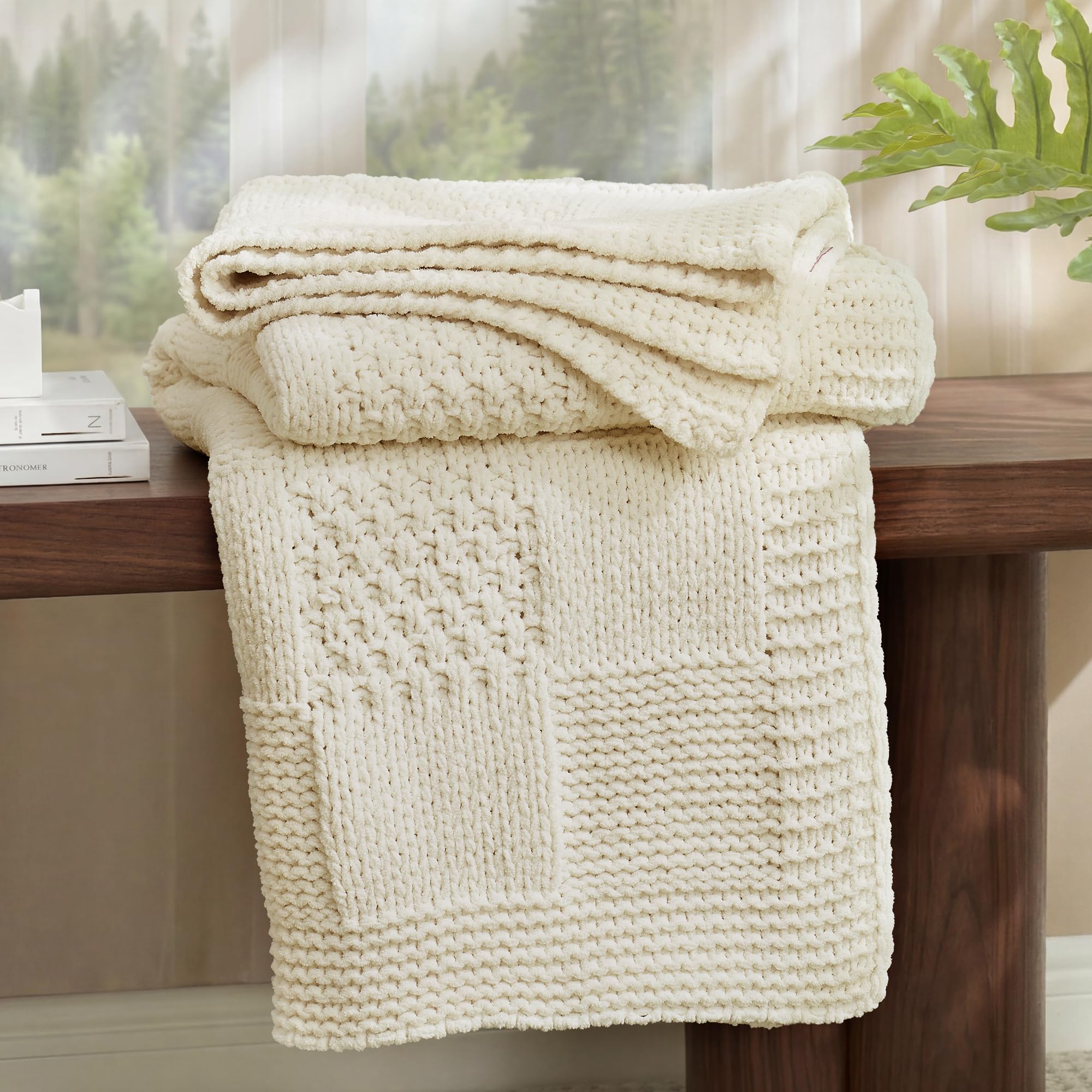 Amélie Home throw front view showing ivory color and inviting drape