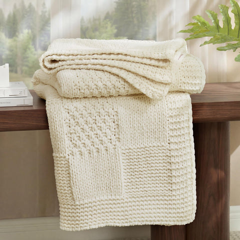 Amélie Home throw front view showing ivory color and inviting drape