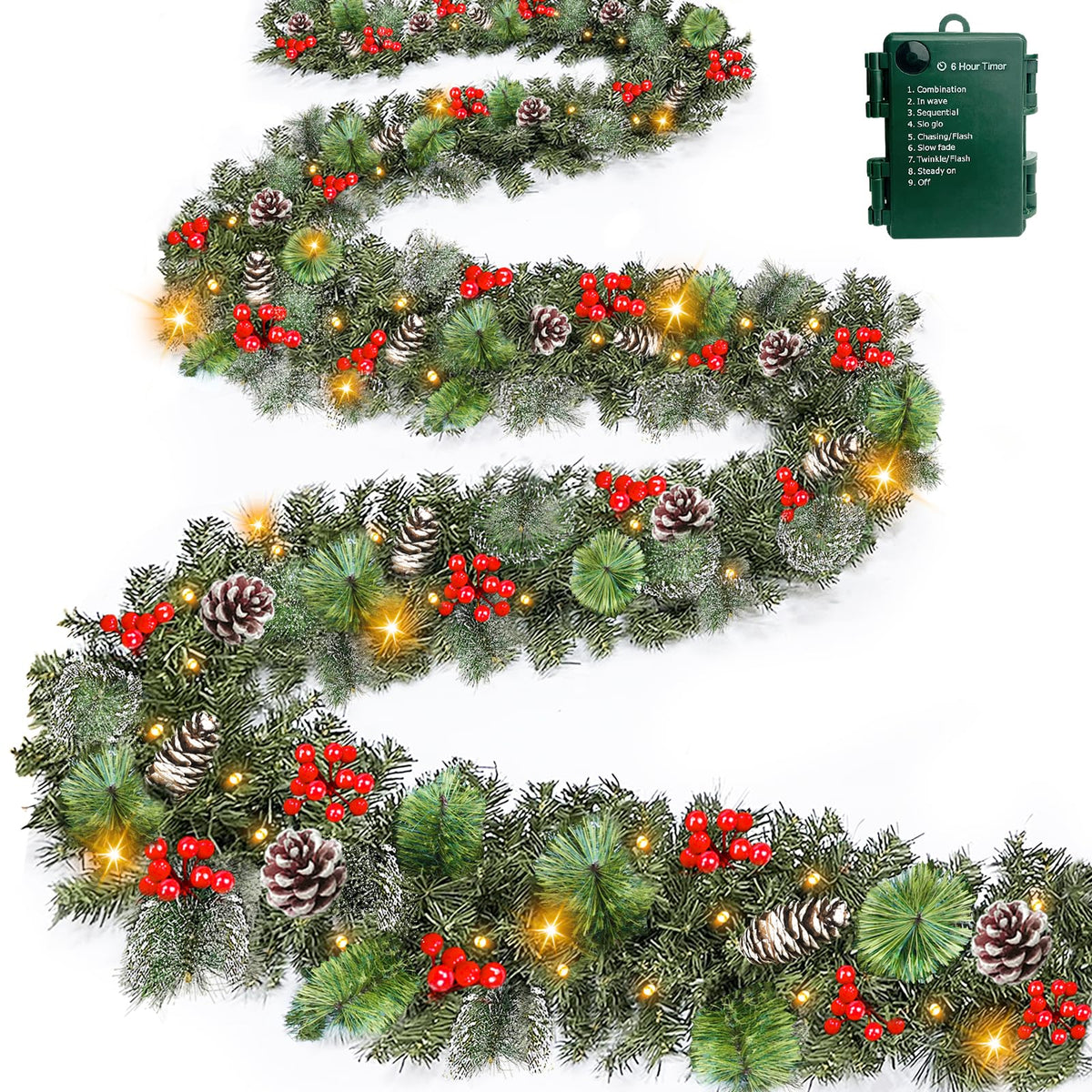 AMENON front view of full 18ft garland ready to install and brighten spaces