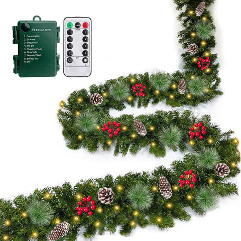 AMENON front view showing full 18ft garland and dense branches for instant impact