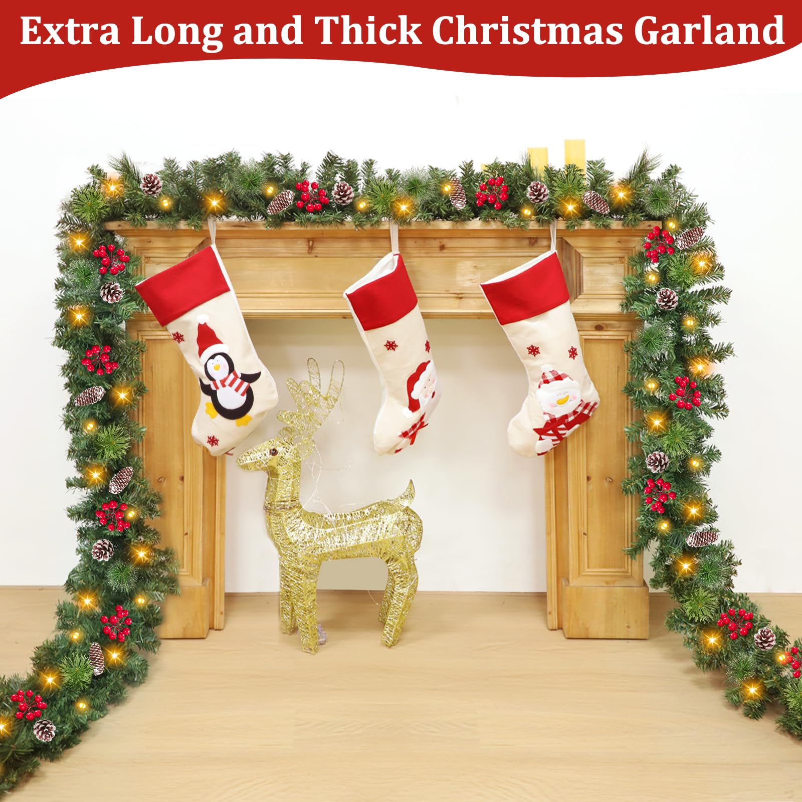 AMENON mantel styling with garland and decor for festive room impact