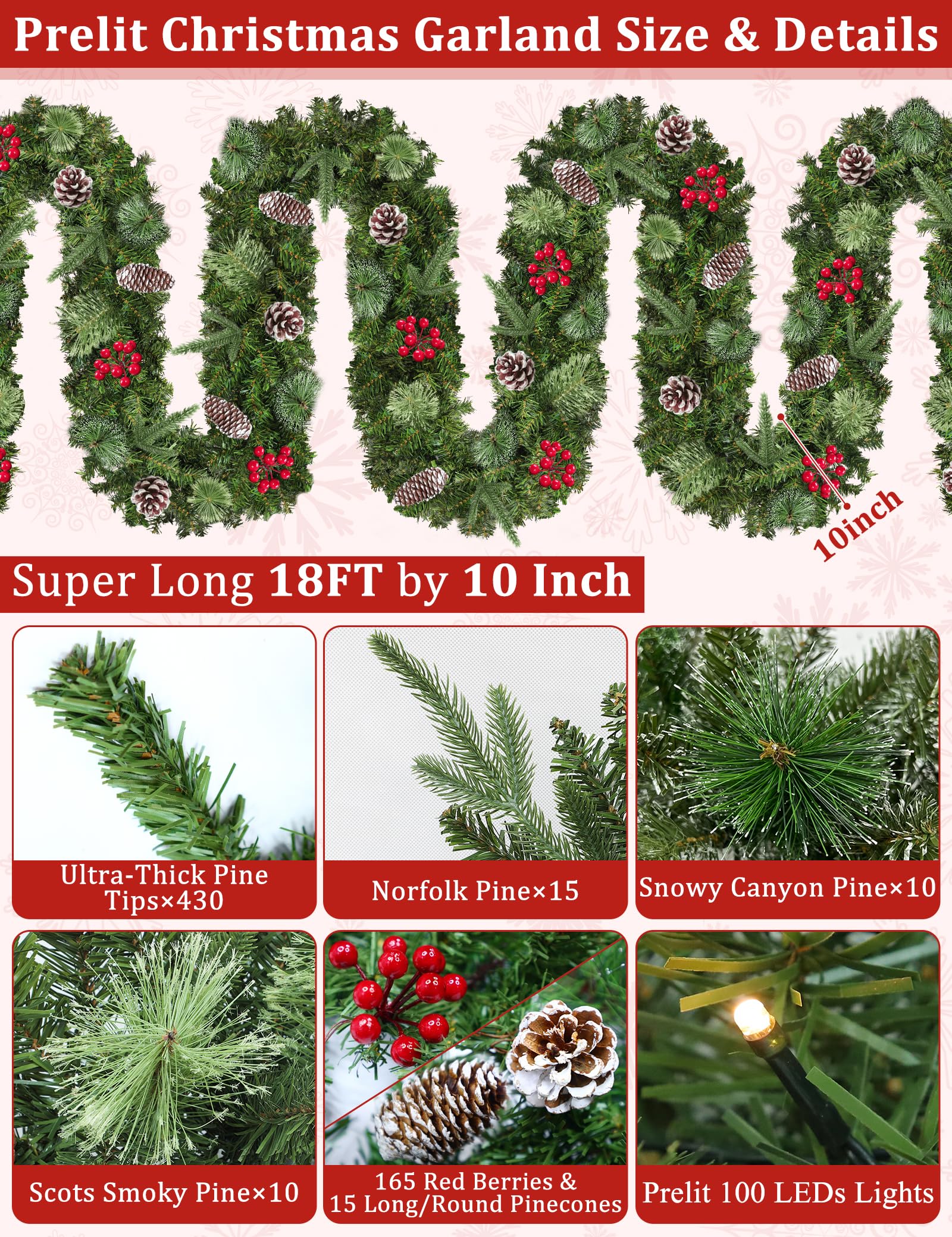 AMENON red berries and frosted pinecone detail adding festive color and depth