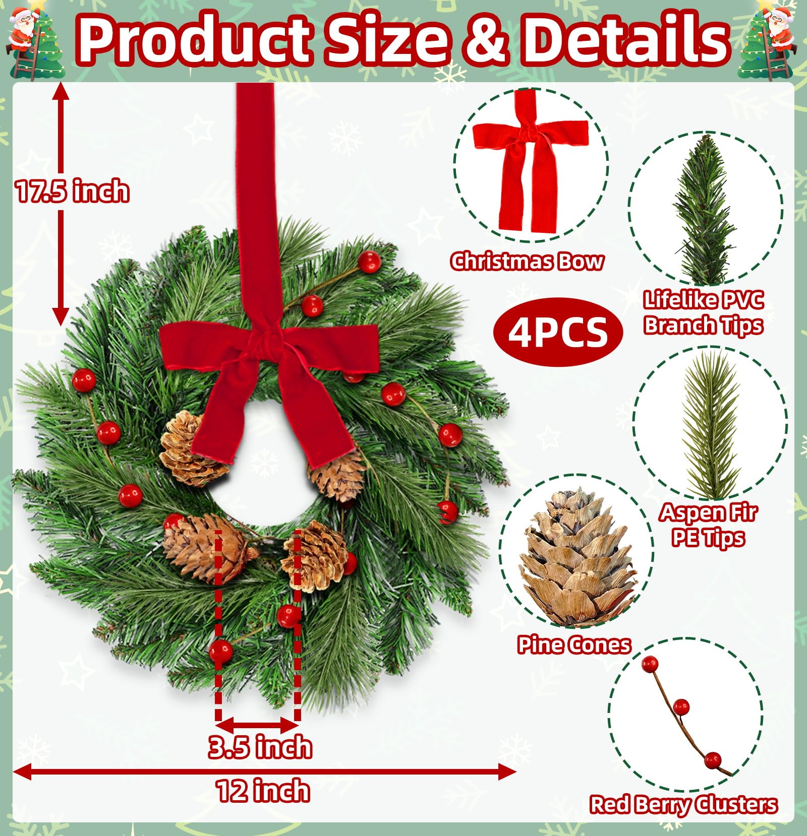 AMENON close-up of lifelike pine and red berries emphasizing realistic look