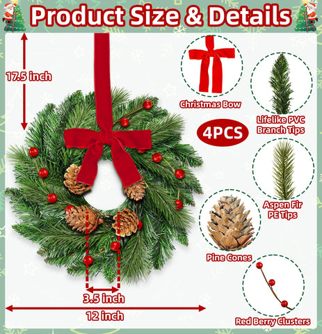 AMENON close-up of lifelike pine and red berries emphasizing realistic look