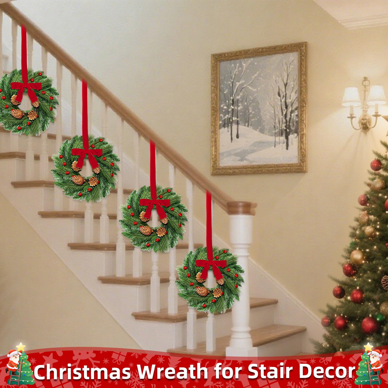 AMENON wreath beside chair showing 12-inch scale and space-saving benefit