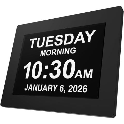 American Lifetime front view of large digital clock showing clear day and time, enhances orientation