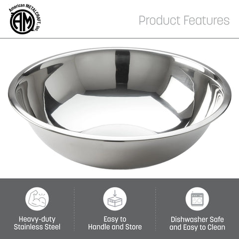 American Metalcraft bowl in use whisking batter demonstrating stability and easy mixing