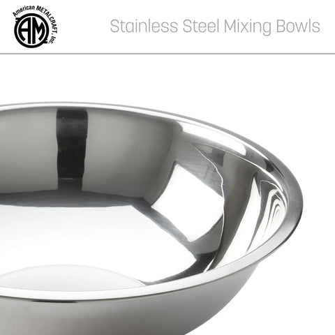 American Metalcraft bowl next to oven mitt showing scale and generous 13-quart volume