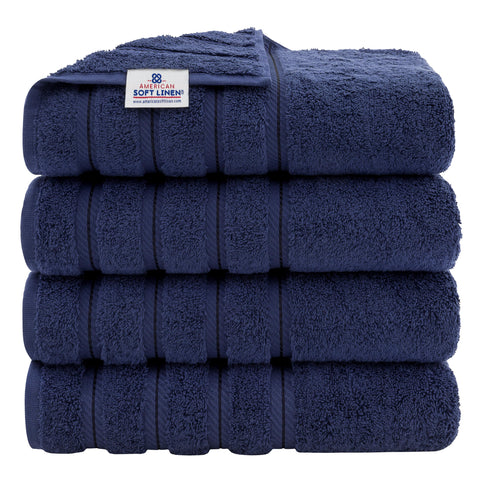 American Soft Linen folded towels front view showing plushness and quick-dry benefit
