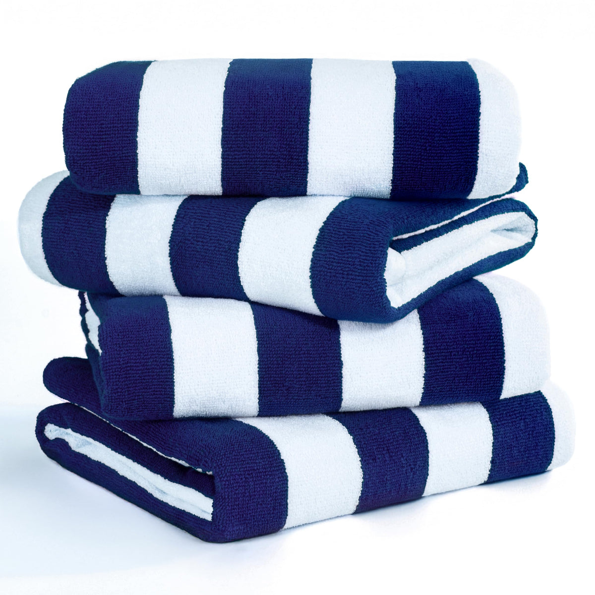 American Soft Linen folded towel set showing navy stripes for coordinated style