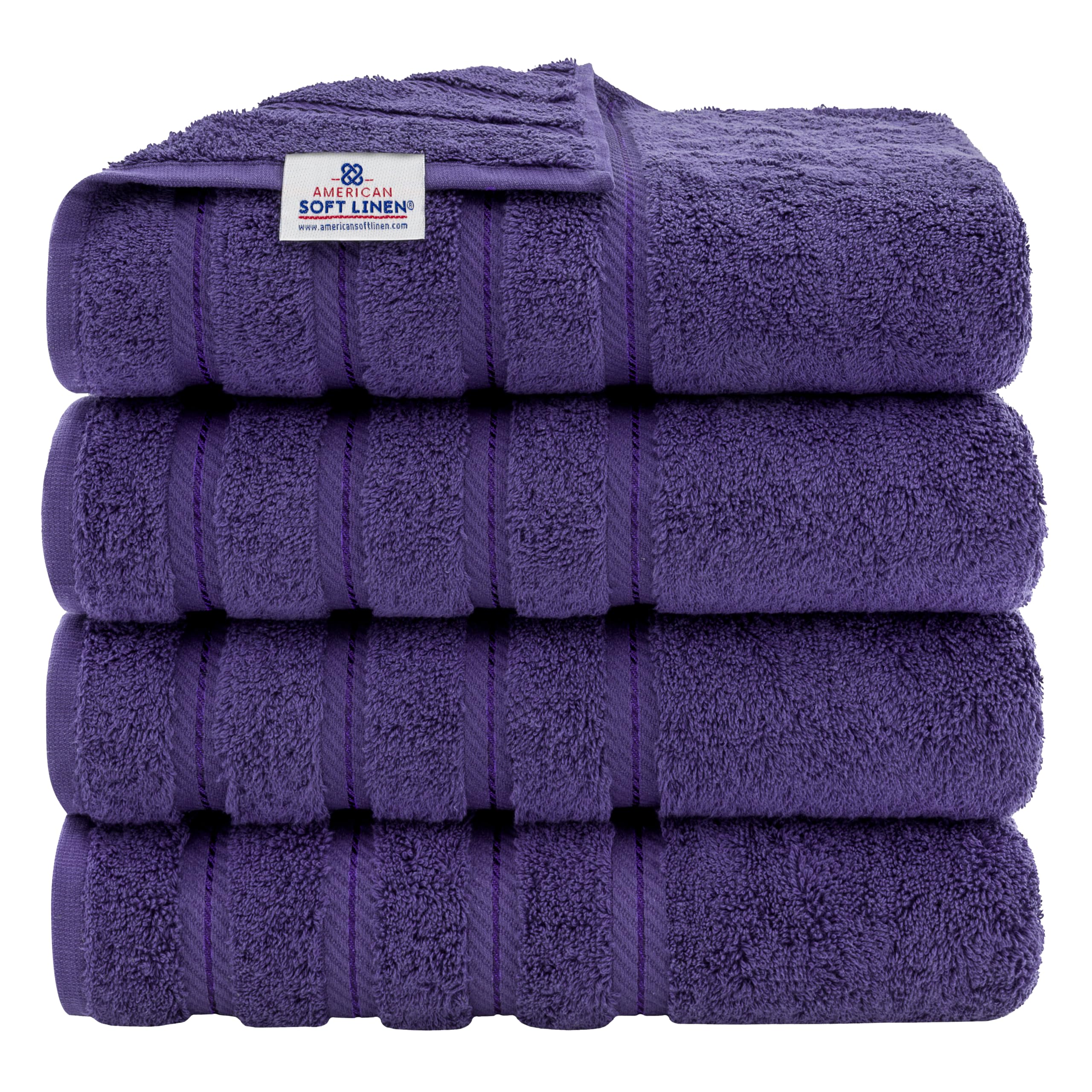 American Soft Linen front view of 4-piece towel set showing neat packaging and value