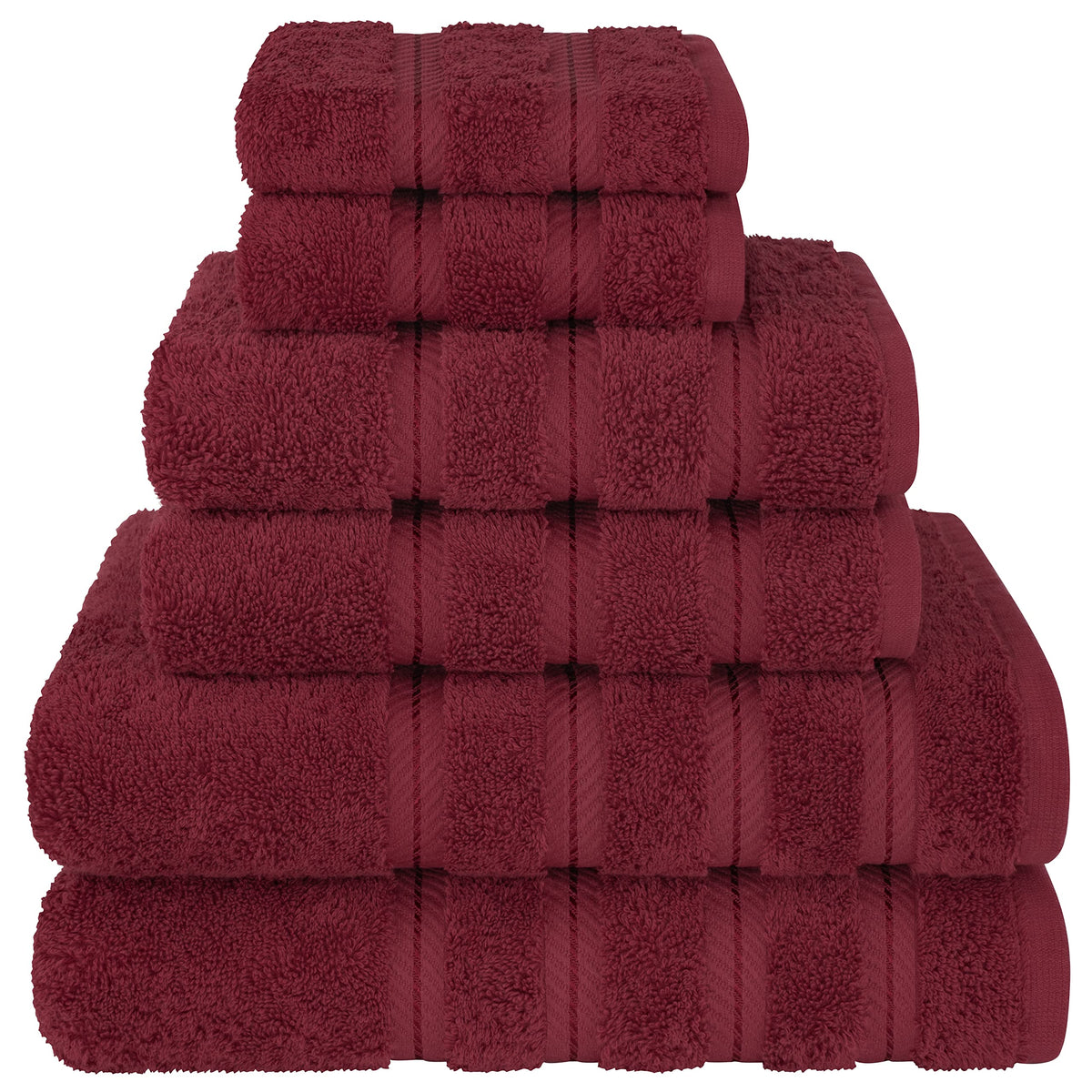 American Soft Linen front view of 6-piece set showing neat stacked towels and packaging benefit organization