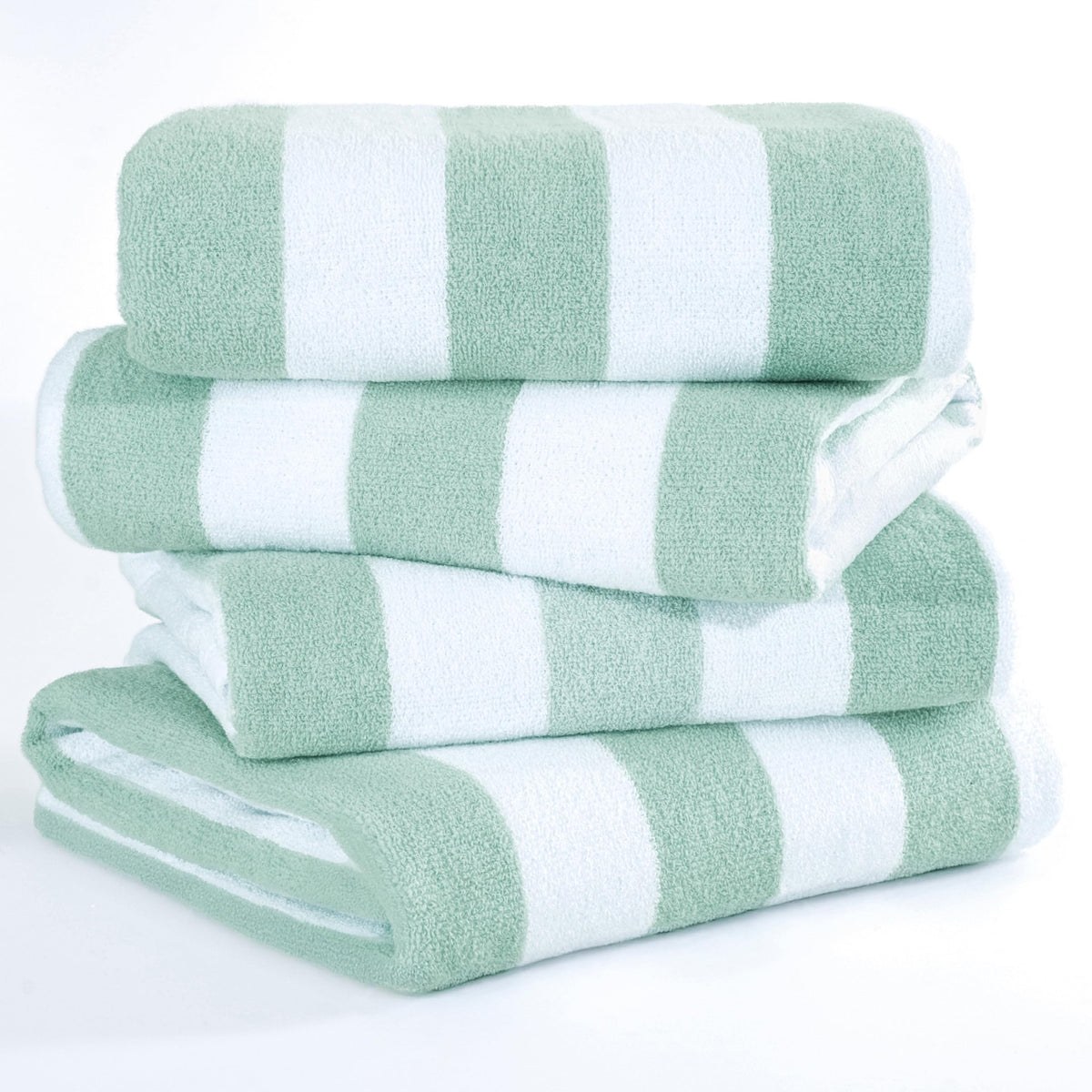 American Soft Linen front view of mint cabana striped towels highlighting set