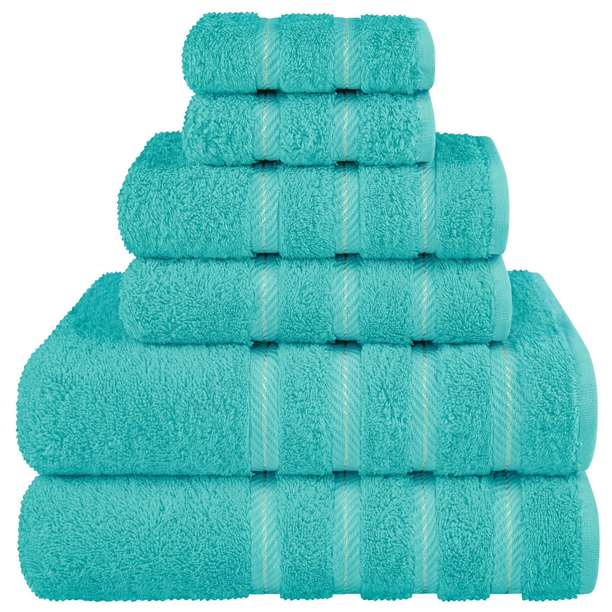 American Soft Linen front view of full 6-piece towel set, neat and inviting