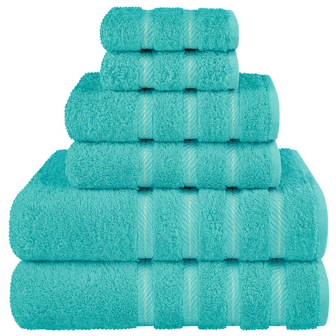American Soft Linen front view of full 6-piece towel set, neat and inviting