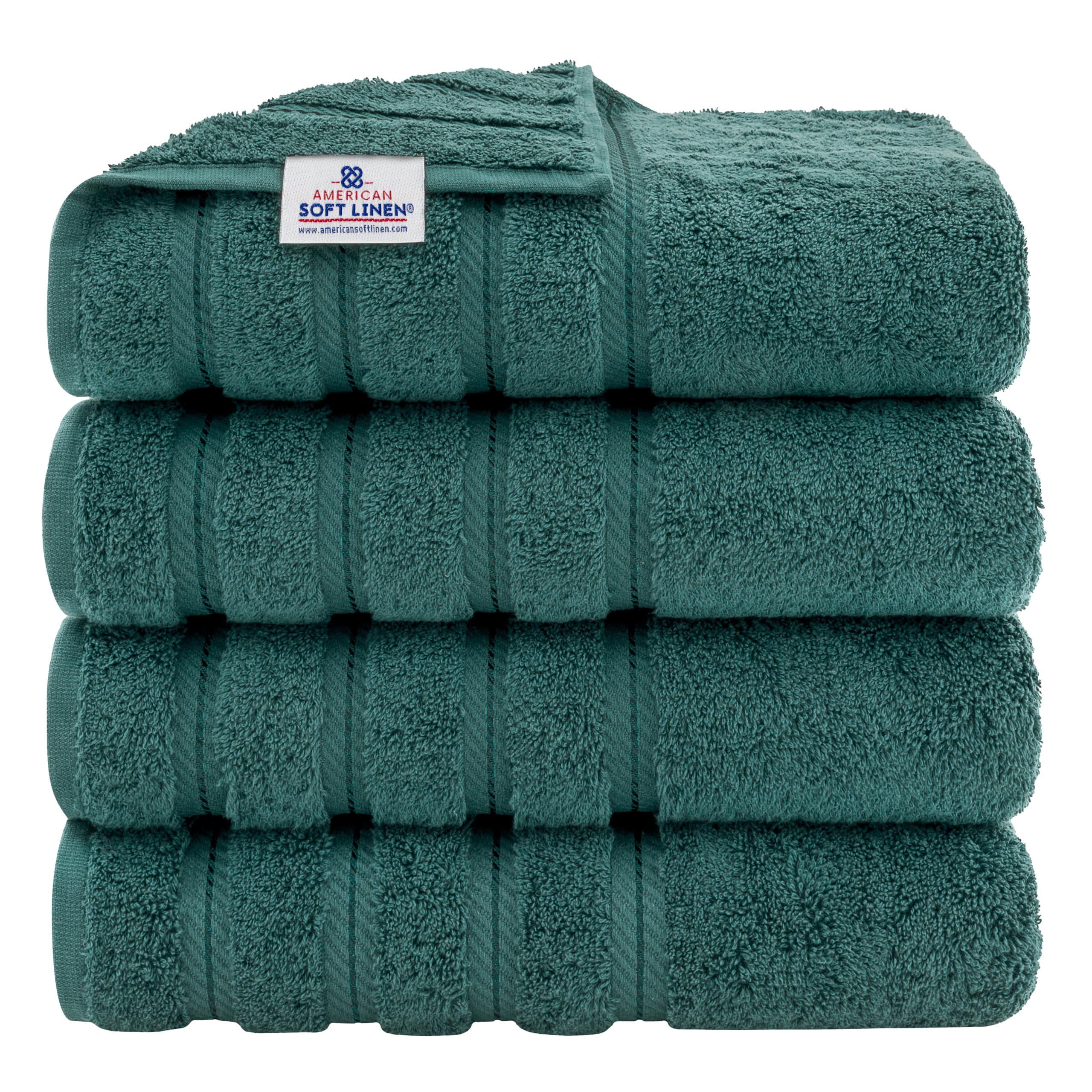 American Soft Linen front view of towel set showing plush texture and neat fold benefit