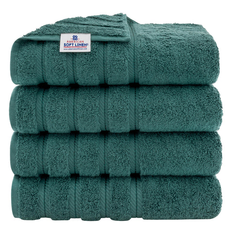 American Soft Linen front view of towel set showing plush texture and neat fold benefit
