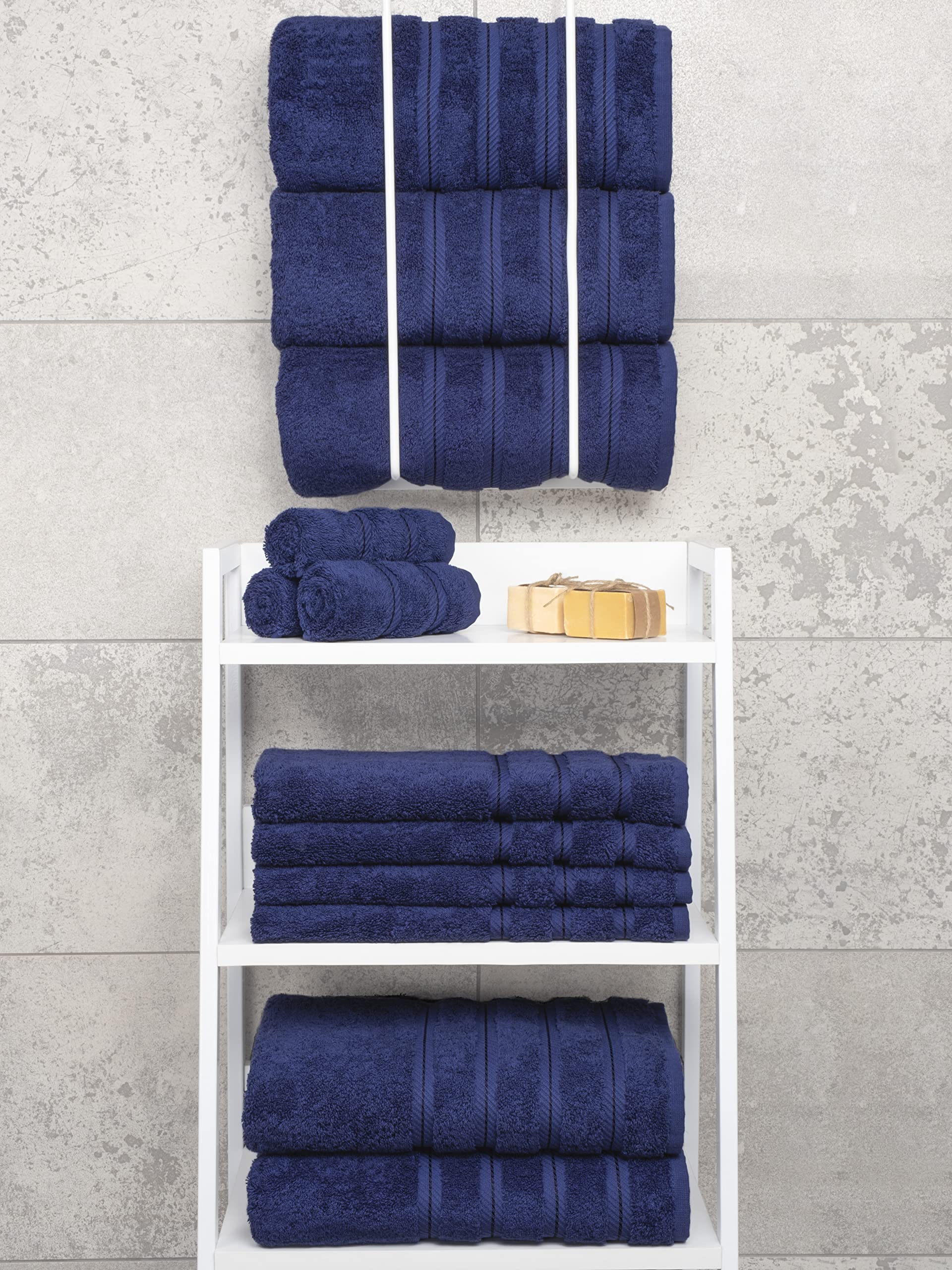 American Soft Linen stacked set on shelf showing neat storage and uniform look