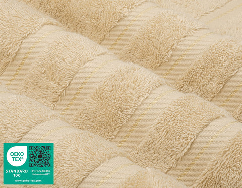 American Soft Linen folded stacked towels illustrating neat storage and uniform look