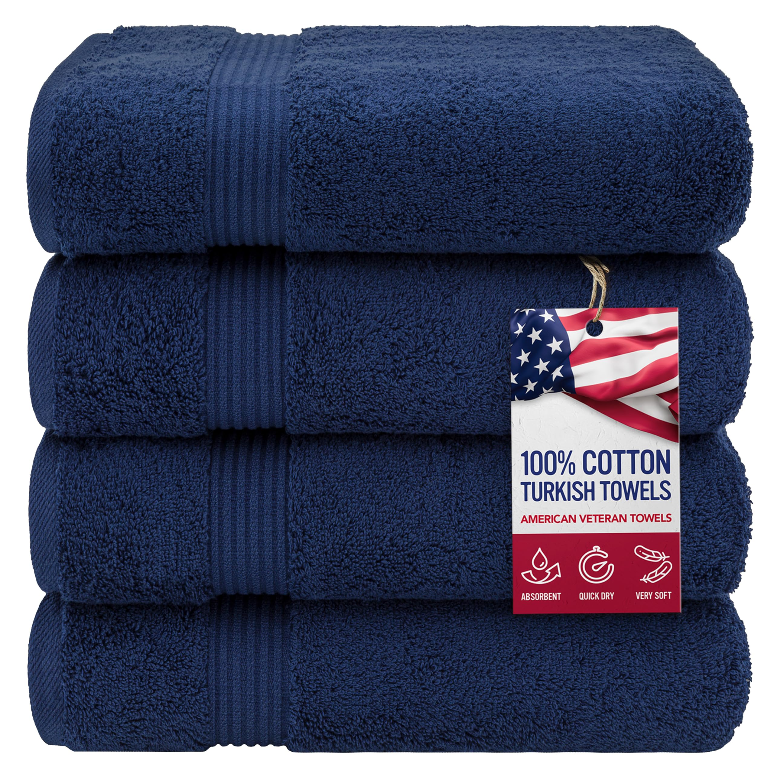 american veteran towel front pack navy showing four towels and neat fold for quick styling