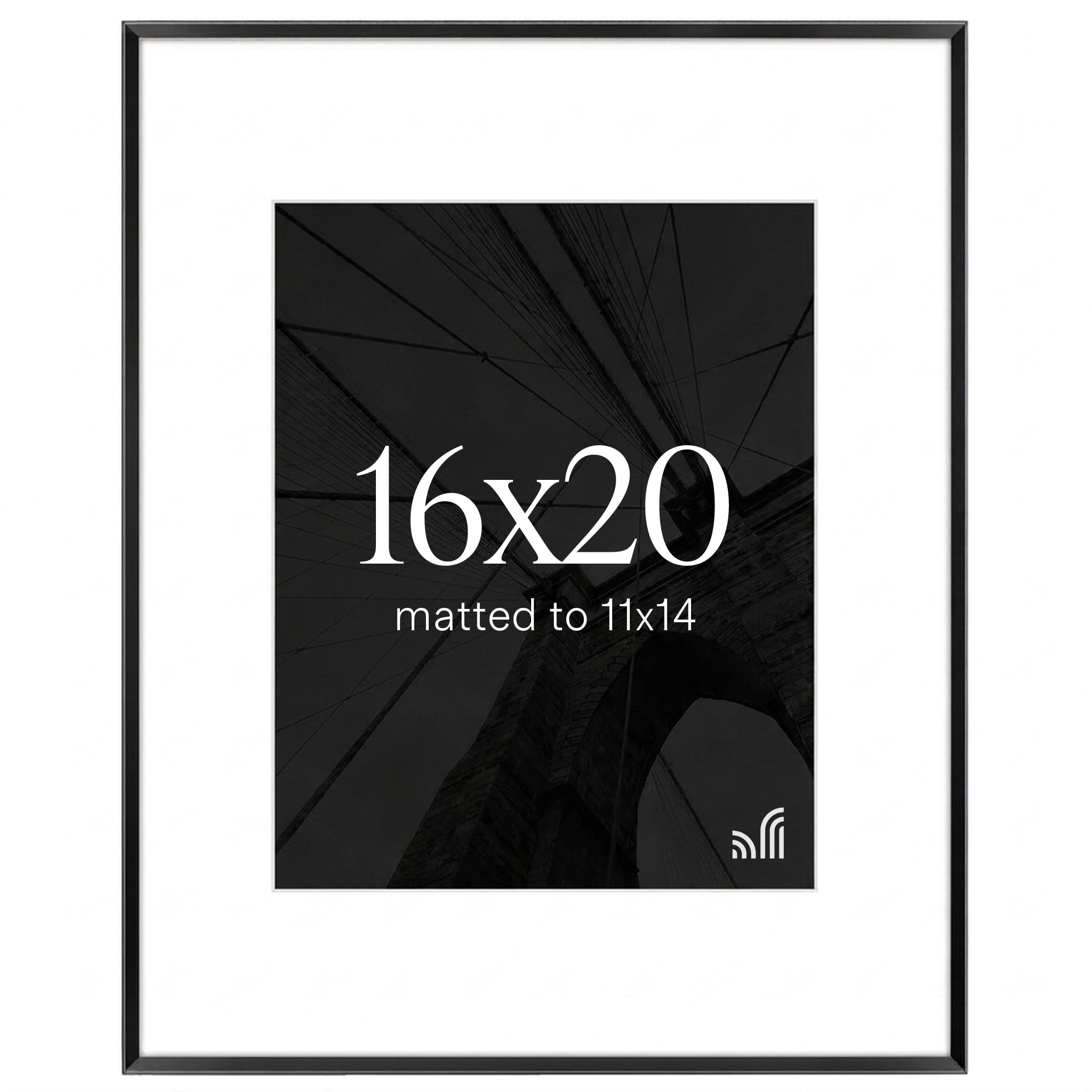 Americanflat 16x20 front view showing sleek black frame and white mat for modern display