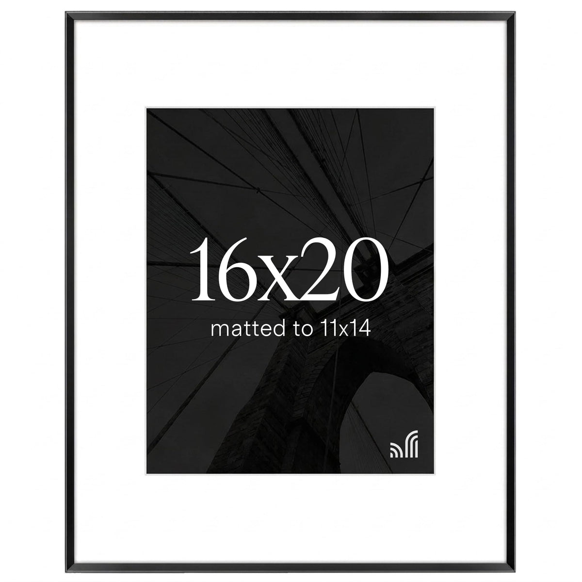 Americanflat 16x20 front view showing sleek black frame and white mat for modern display