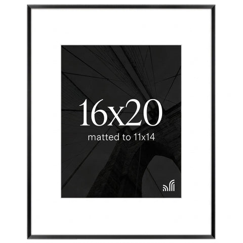 Americanflat 16x20 front view showing sleek black frame and white mat for modern display