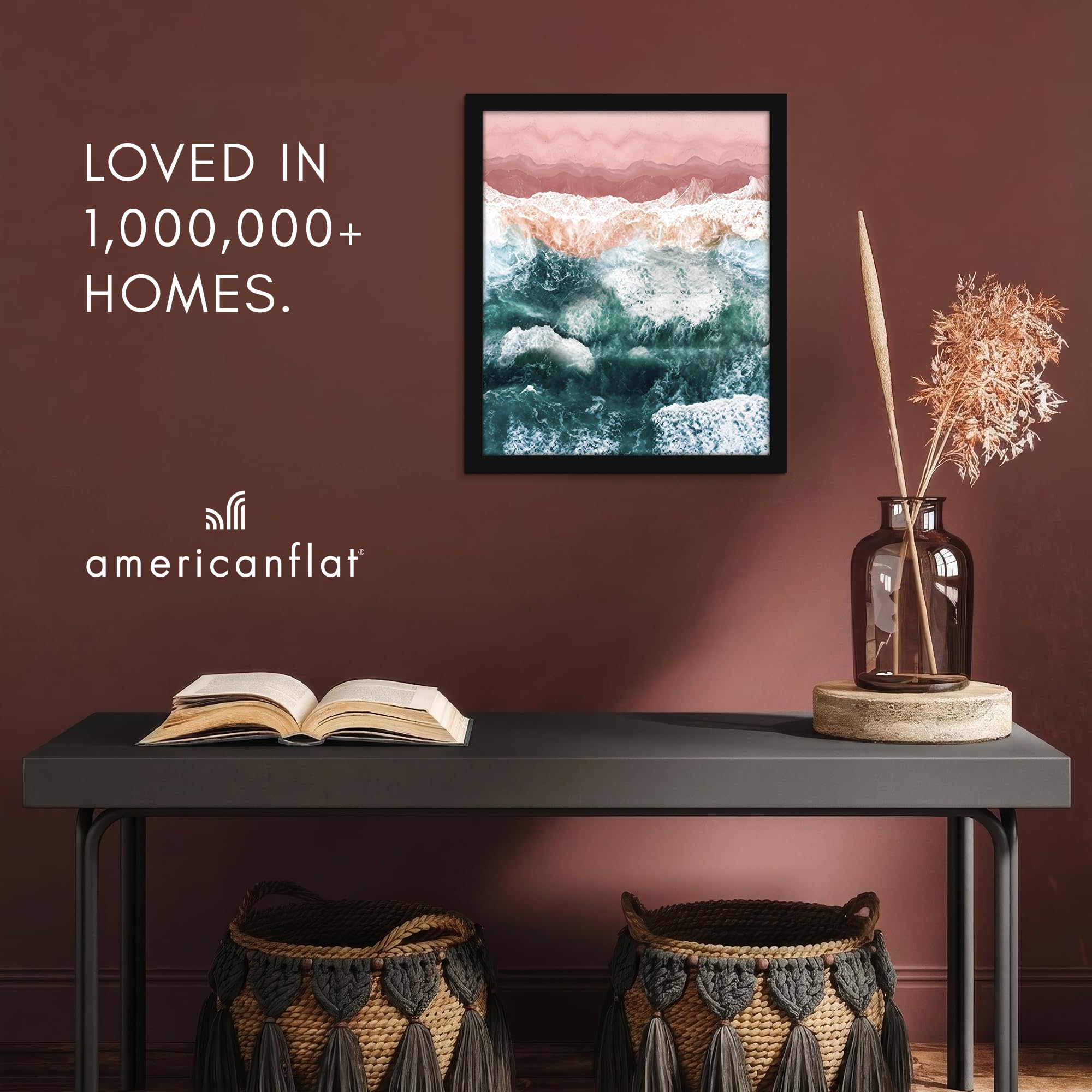 Americanflat size comparison with book showing scale and how 17x22 fits standard decor