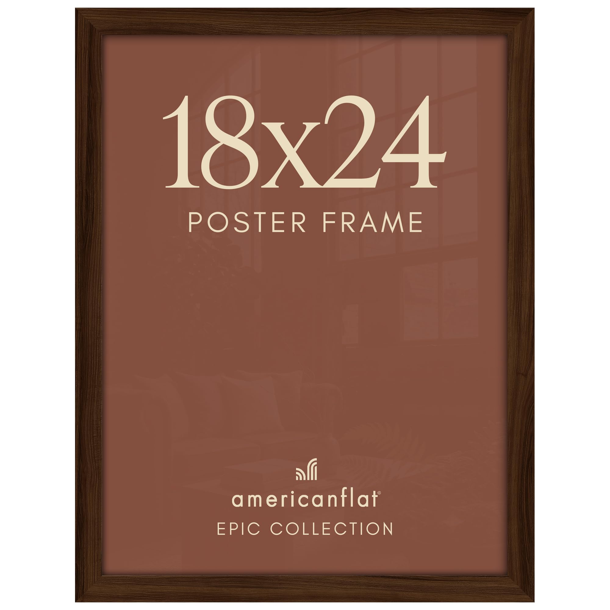 Americanflat 18x24 walnut frame front view showing clean presentation benefit