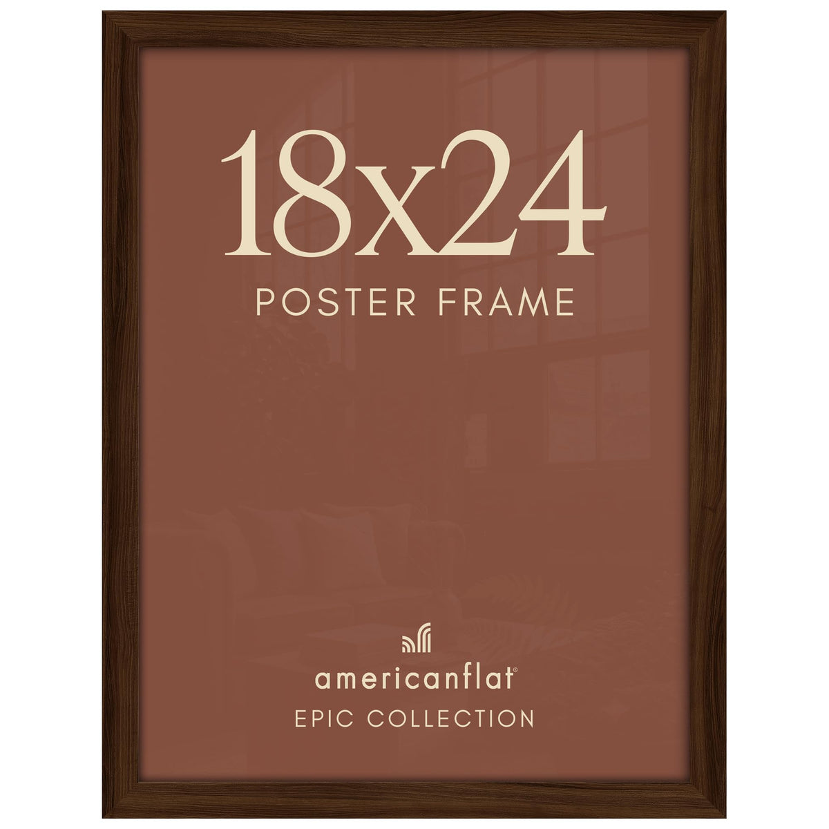 Americanflat 18x24 walnut frame front view showing clean presentation benefit
