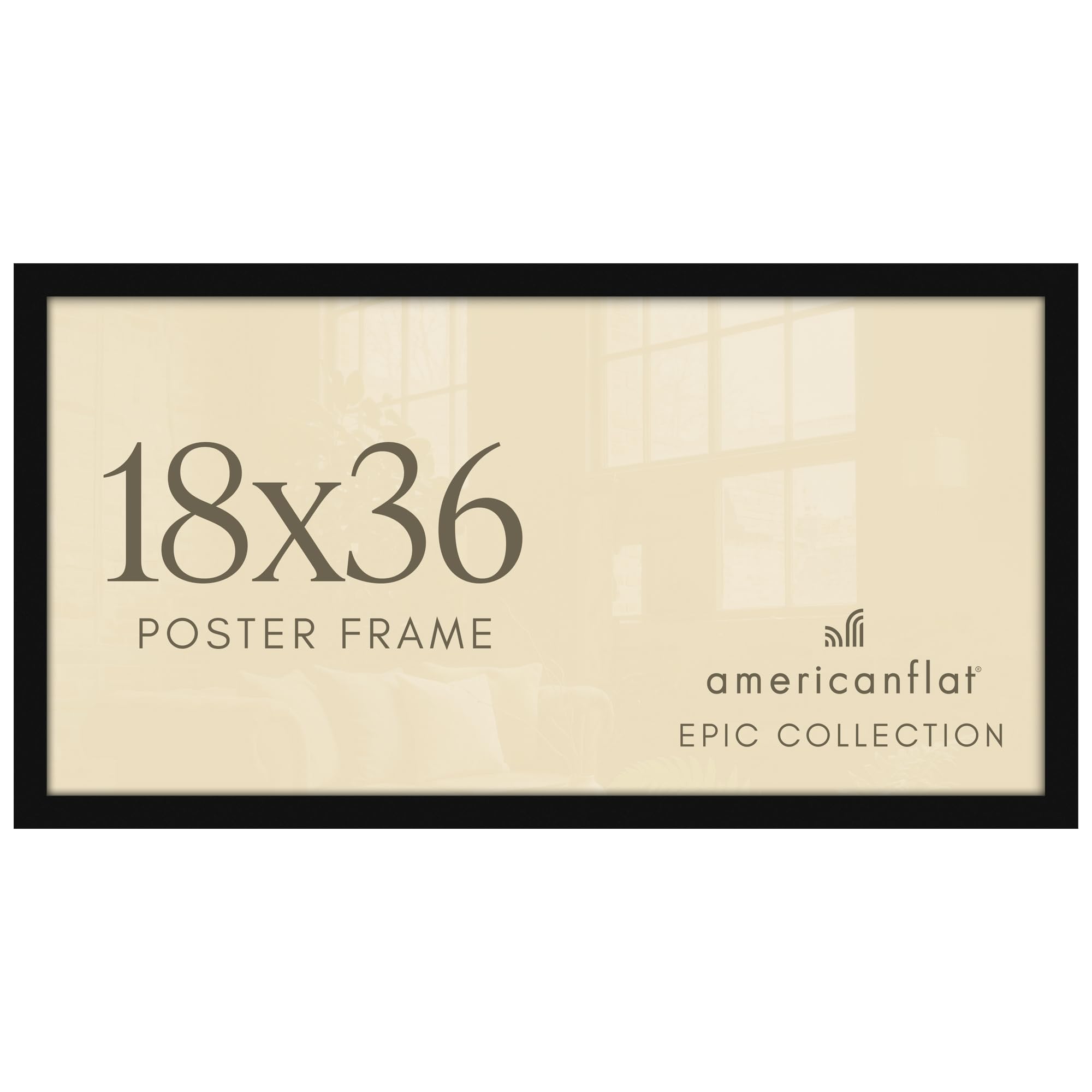 Americanflat front view of black 18x36 frame showcasing sleek display and protection