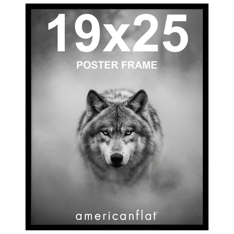 Americanflat front view showing black slim frame and centered poster, enhances presentation